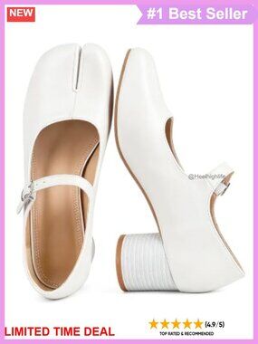 Tabi Mary Jane Pumps Chunky Block Heel Split Toe Faux Leather